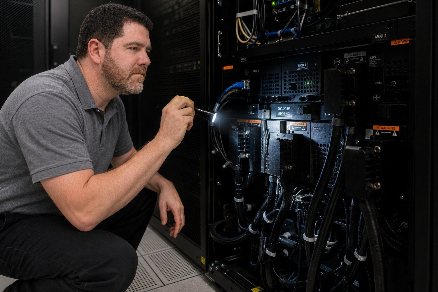 Michael Gonzalez of Top Tech Solutions USA on site at a critical power facility