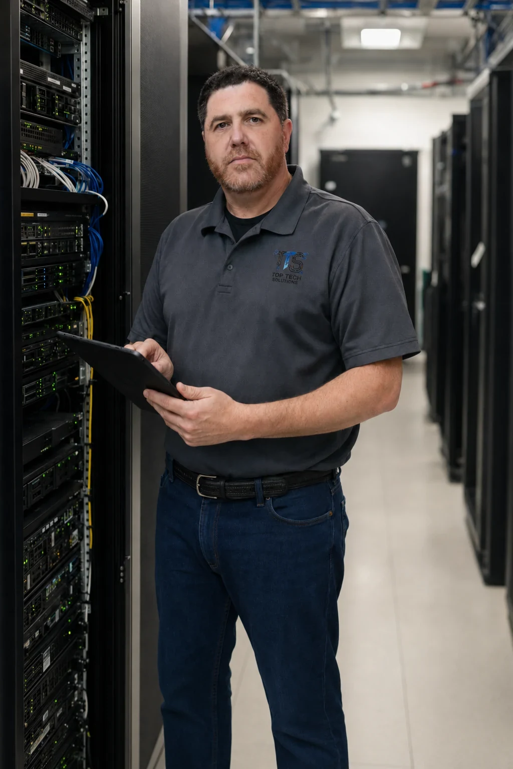 Michael Gonzalez of Top Tech Solutions USA performing a server room preventive service review